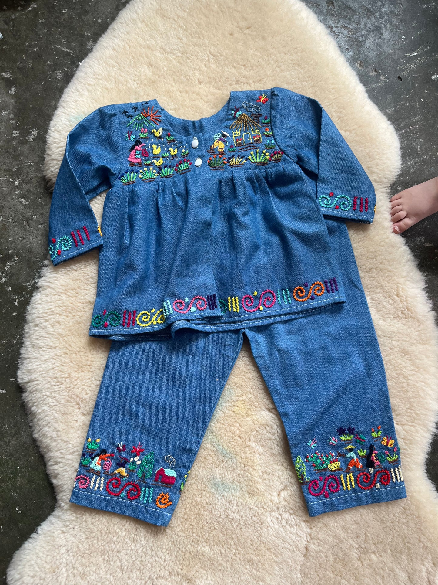Embroidered Chambray Set