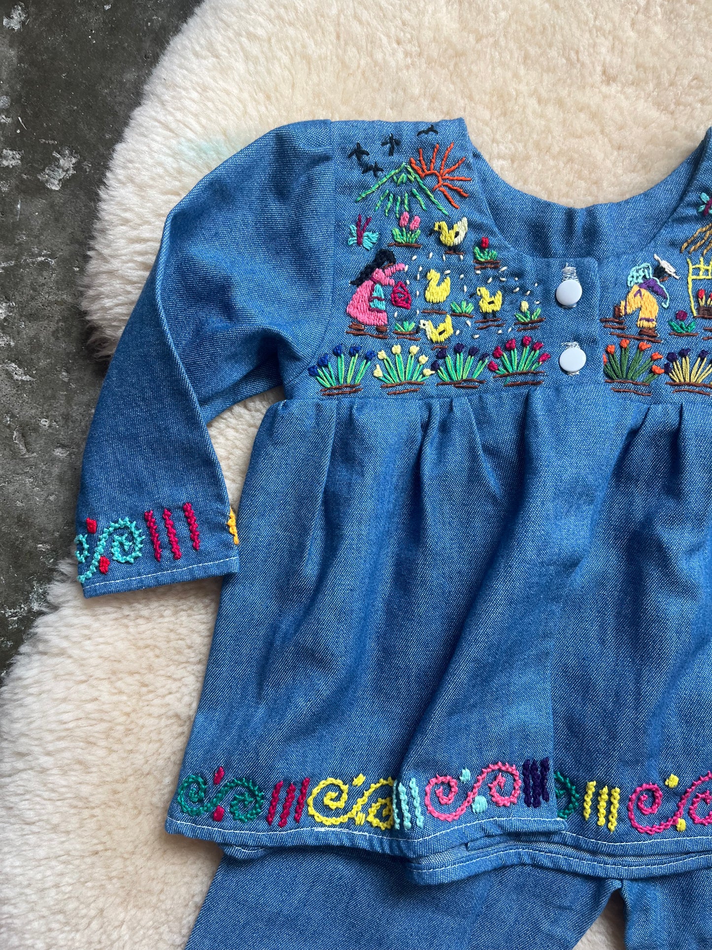 Embroidered Chambray Set