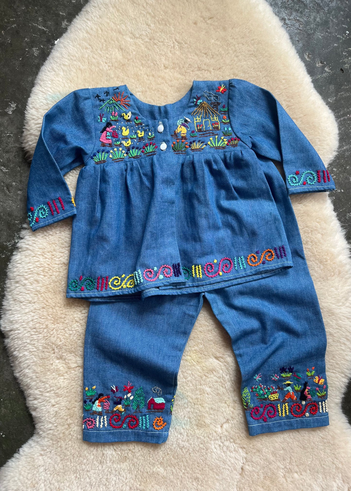 Embroidered Chambray Set