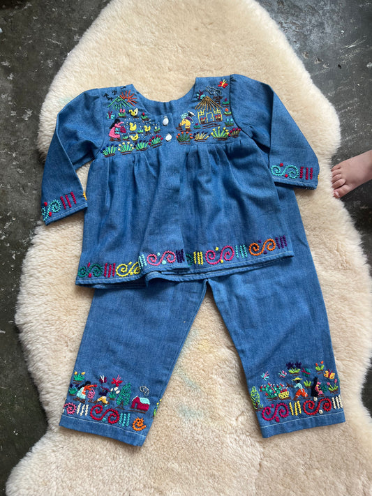 Embroidered Chambray Set